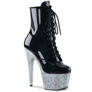 Pleaser ADORE-1020LG Platform Ankle Boot (Black Patent/Silver Multi Glitter)