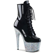 Pleaser ADORE-1020LG Platform Ankle Boot (Black Patent/Silver Multi Glitter)