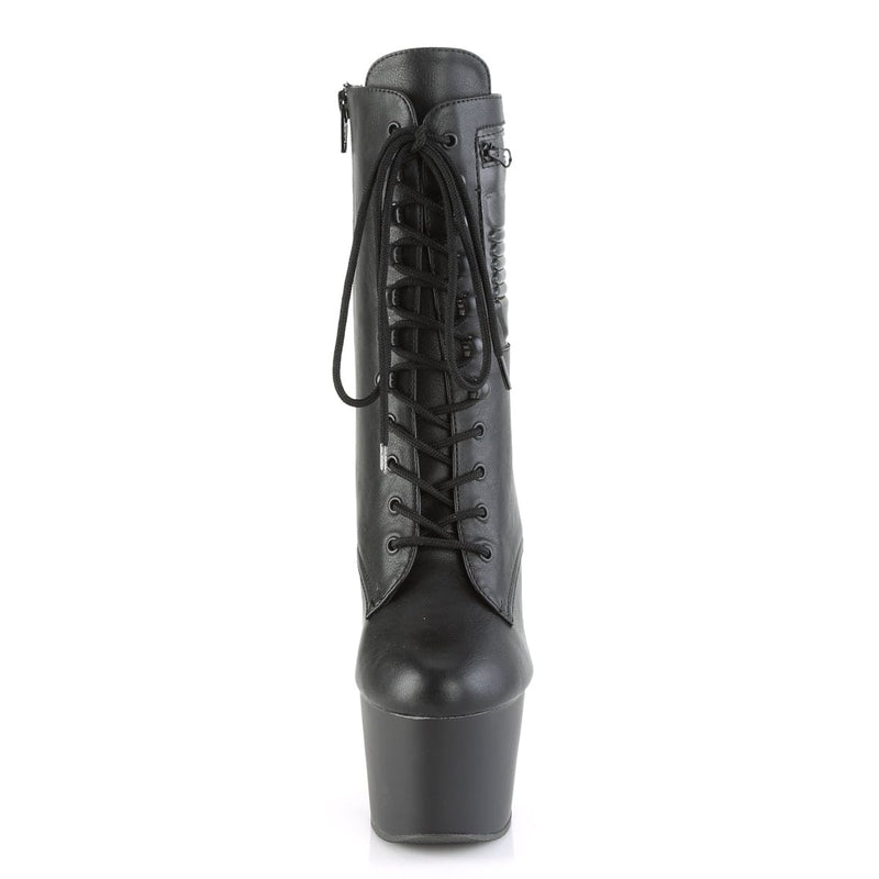 Pleaser ADORE-1020PK Platform Ankle Boot (Black Faux Leather/Black Matte)