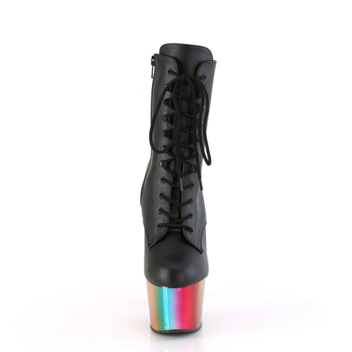 Pleaser ADORE-1020RC Platform Ankle Boot (Black Faux Leather/Rainbow Chrome)
