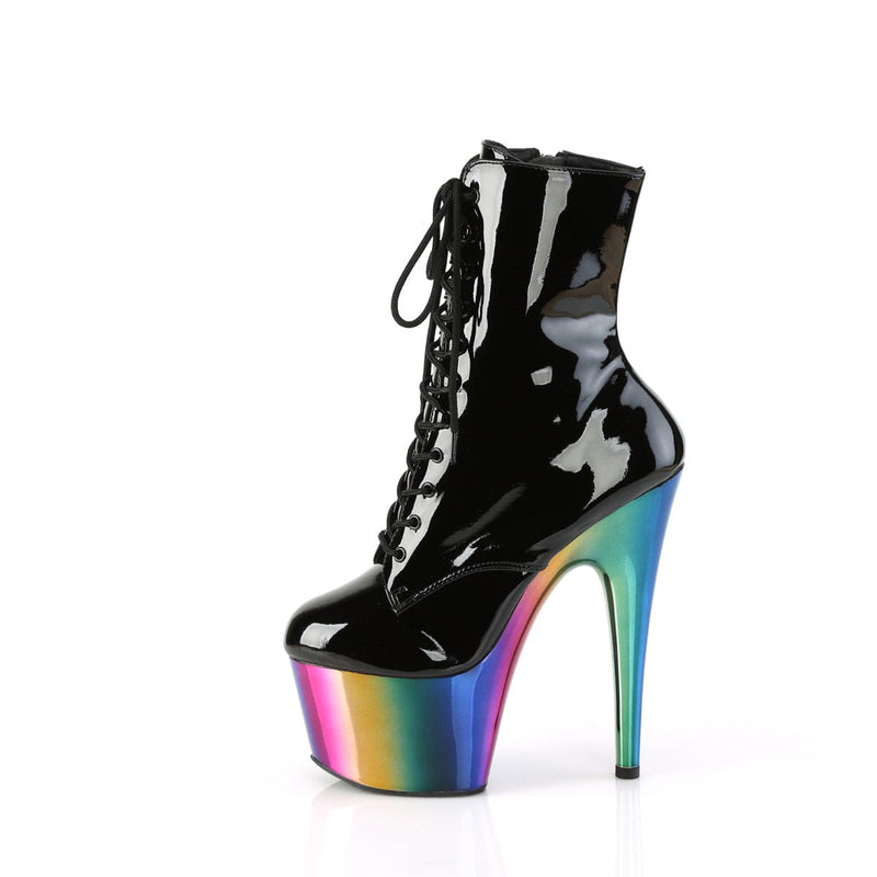 Pleaser ADORE-1020RC Platform Ankle Boot (Black Patent/Rainbow Chrome)