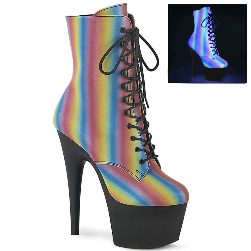 Pleaser ADORE-1020REFL-02 Platform Ankle Boot (Rainbow Reflective/Black Matte)