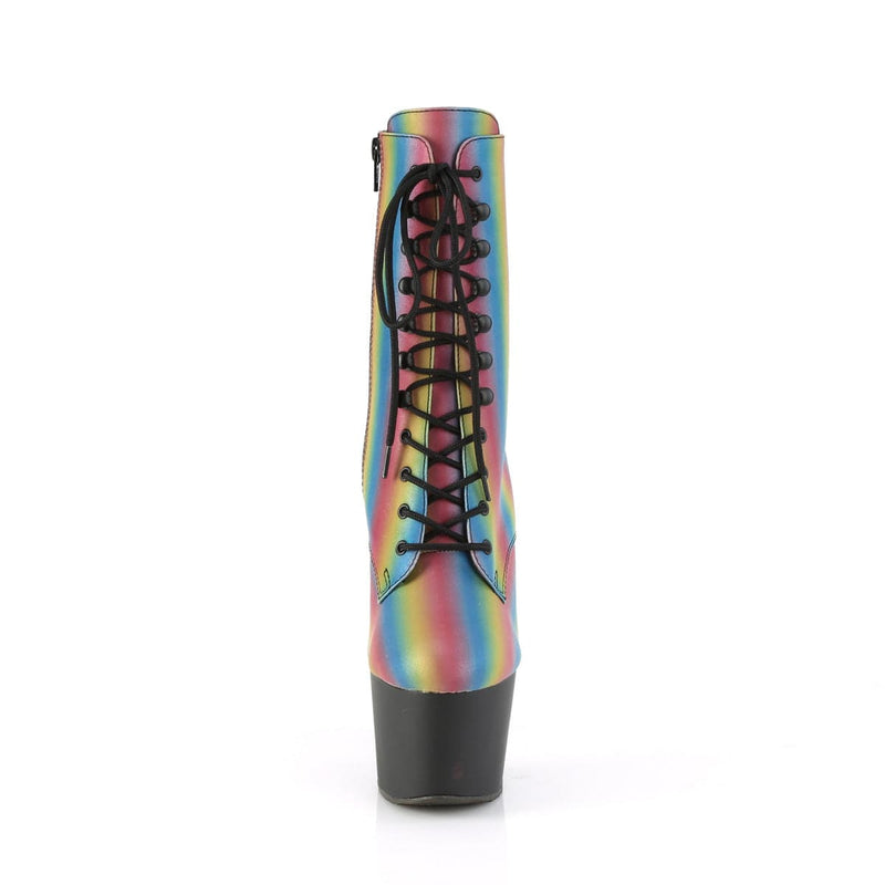 Pleaser ADORE-1020REFL-02 Platform Ankle Boot (Rainbow Reflective/Black Matte)
