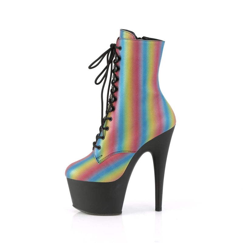 Pleaser ADORE-1020REFL-02 Platform Ankle Boot (Rainbow Reflective/Black Matte)