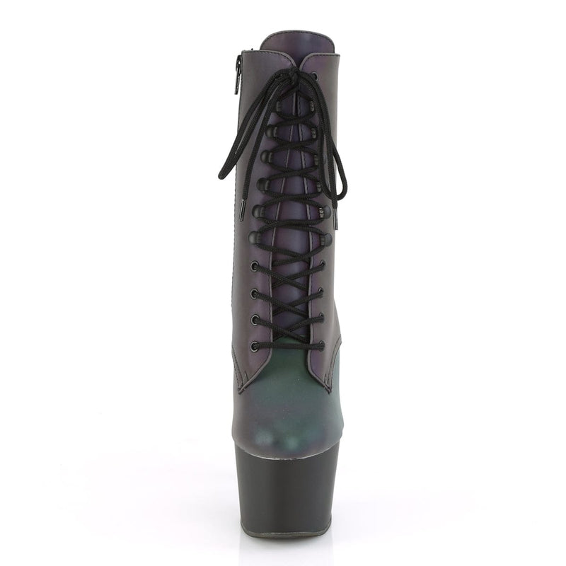 Pleaser ADORE-1020REFL Platform Ankle Boot (Green Multi Reflective/Black Matte)
