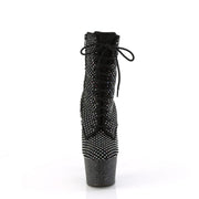 Pleaser ADORE-1020RM Platform Ankle Boot (Black Faux Suede-Rhinestone Mesh/Black Matte)