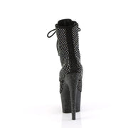 Pleaser ADORE-1020RM Platform Ankle Boot (Black Faux Suede-Rhinestone Mesh/Black Matte)