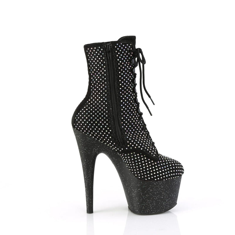 Pleaser ADORE-1020RM Platform Ankle Boot (Black Faux Suede-Rhinestone Mesh/Black Matte)