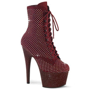 Pleaser ADORE-1020RM Platform Ankle Boot (Burgundy Faux Suede-Rhinestone Mesh/Burgundy Mat)