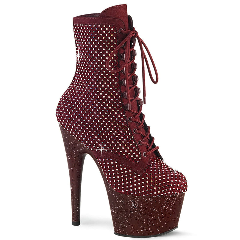 Pleaser ADORE-1020RM Platform Ankle Boot (Burgundy Faux Suede-Rhinestone Mesh/Burgundy Mat)