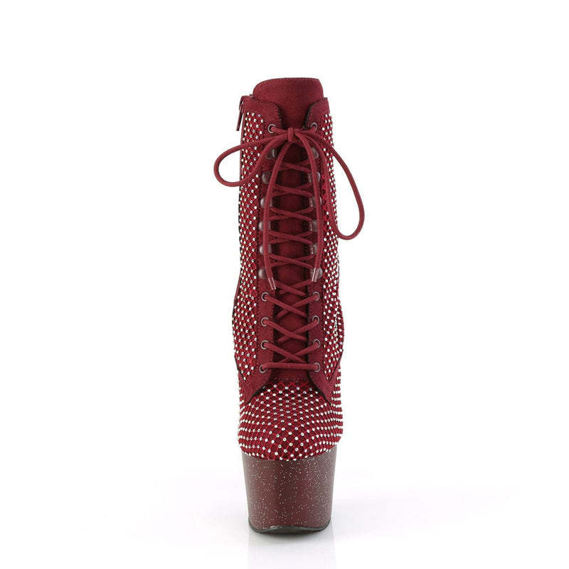 Pleaser ADORE-1020RM Platform Ankle Boot (Burgundy Faux Suede-Rhinestone Mesh/Burgundy Mat)