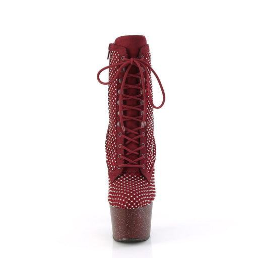 Pleaser ADORE-1020RM Platform Ankle Boot (Burgundy Faux Suede-Rhinestone Mesh/Burgundy Mat)