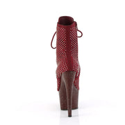 Pleaser ADORE-1020RM Platform Ankle Boot (Burgundy Faux Suede-Rhinestone Mesh/Burgundy Mat)