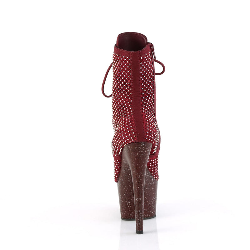 Pleaser ADORE-1020RM Platform Ankle Boot (Burgundy Faux Suede-Rhinestone Mesh/Burgundy Mat)