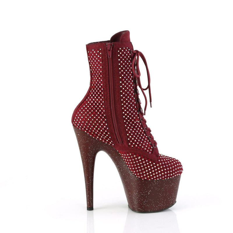 Pleaser ADORE-1020RM Platform Ankle Boot (Burgundy Faux Suede-Rhinestone Mesh/Burgundy Mat)