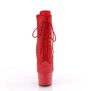 Pleaser ADORE-1020RM Platform Ankle Boot (Red Faux Suede-Rhinestone Mesh/Red Matte)