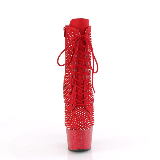 Pleaser ADORE-1020RM Platform Ankle Boot (Red Faux Suede-Rhinestone Mesh/Red Matte)