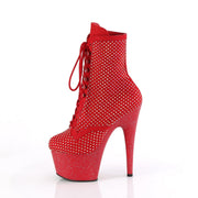 Pleaser ADORE-1020RM Platform Ankle Boot (Red Faux Suede-Rhinestone Mesh/Red Matte)
