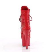 Pleaser ADORE-1020RM Platform Ankle Boot (Red Faux Suede-Rhinestone Mesh/Red Matte)
