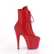 Pleaser ADORE-1020RM Platform Ankle Boot (Red Faux Suede-Rhinestone Mesh/Red Matte)