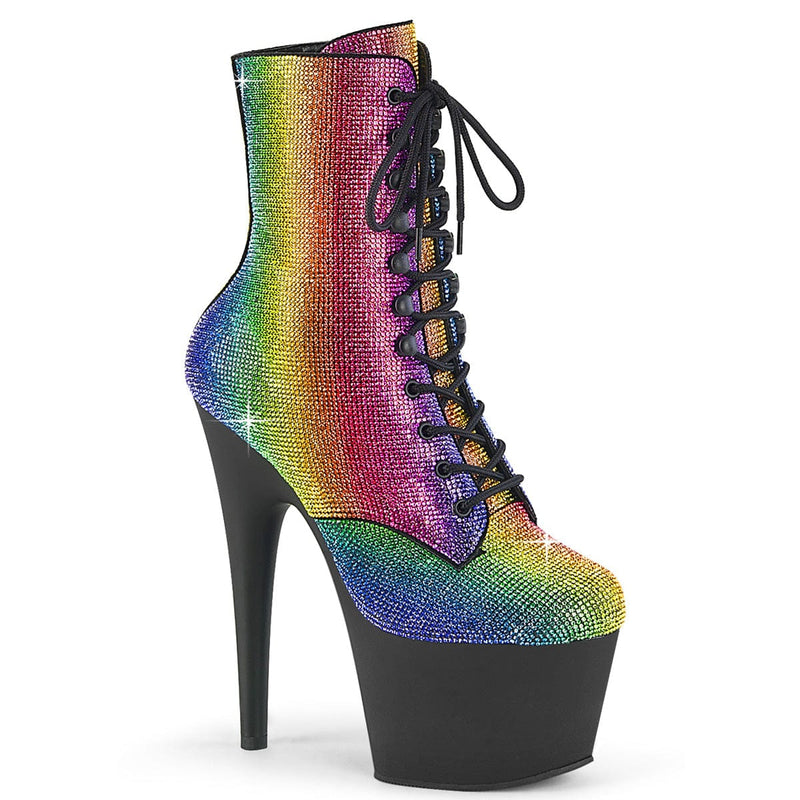 Pleaser ADORE-1020RS Platform Ankle Boot (Rainbow Rhinestone/Black Matte)