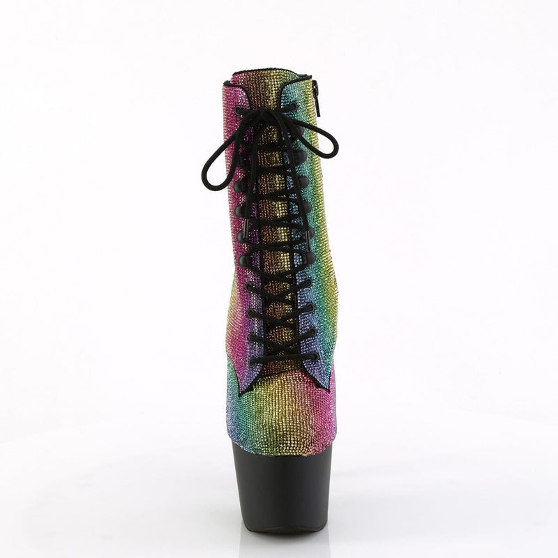 Pleaser ADORE-1020RS Platform Ankle Boot (Rainbow Rhinestone/Black Matte)