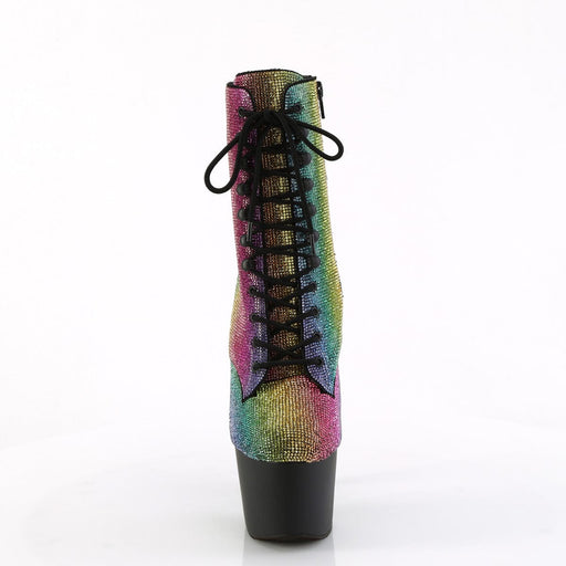 Pleaser ADORE-1020RS Platform Ankle Boot (Rainbow Rhinestone/Black Matte)