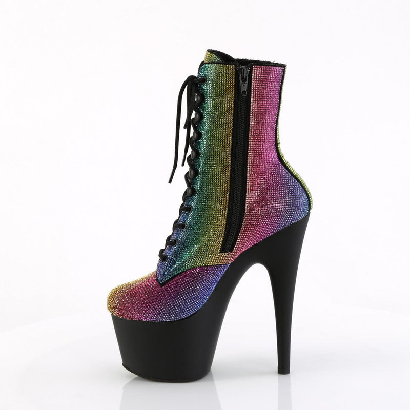 Pleaser ADORE-1020RS Platform Ankle Boot (Rainbow Rhinestone/Black Matte)