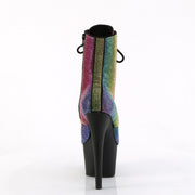 Pleaser ADORE-1020RS Platform Ankle Boot (Rainbow Rhinestone/Black Matte)