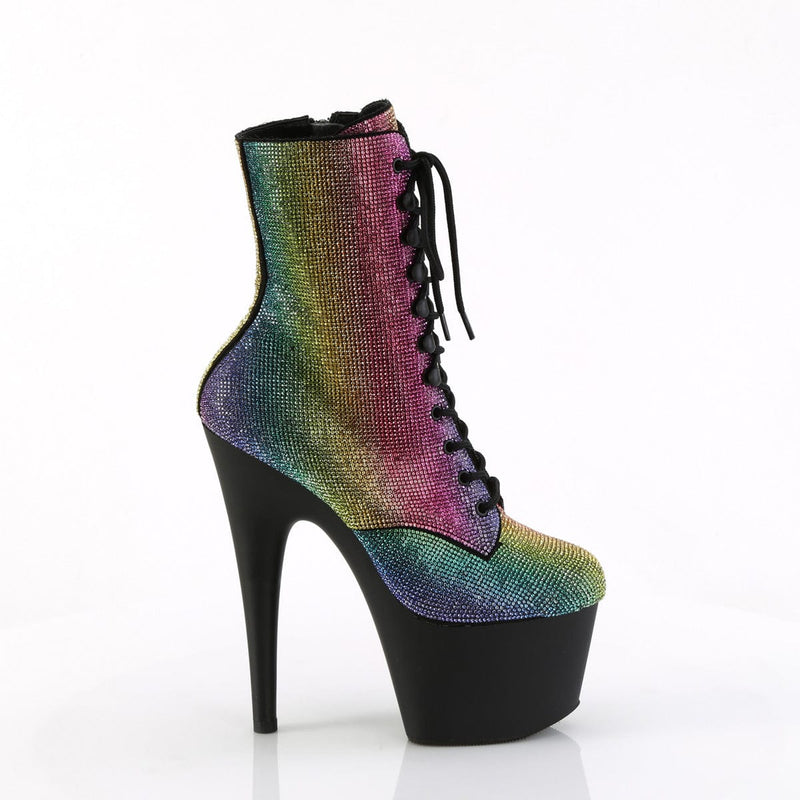 Pleaser ADORE-1020RS Platform Ankle Boot (Rainbow Rhinestone/Black Matte)