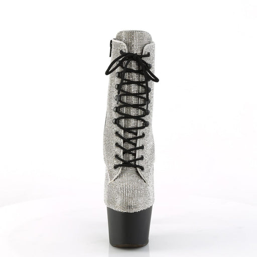 Pleaser ADORE-1020RS Platform Ankle Boot (Silver Rhinestone/Black Matte)