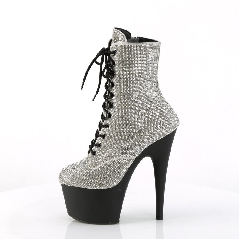 Pleaser ADORE-1020RS Platform Ankle Boot (Silver Rhinestone/Black Matte)