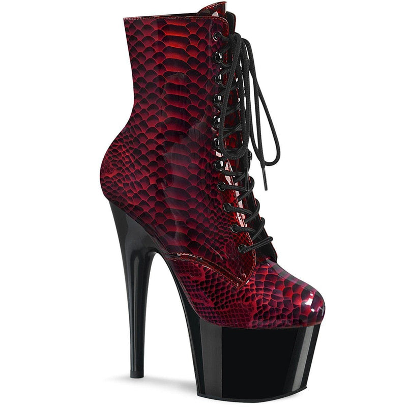 Pleaser ADORE-1020SP Platform Ankle Boot (Red Snake Print Patent/Black)
