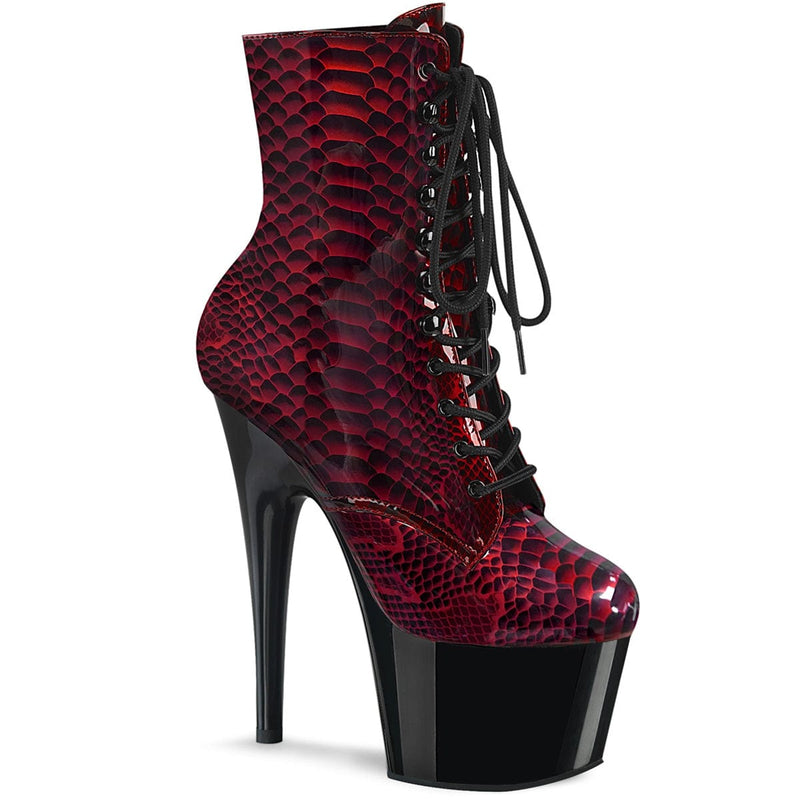 Pleaser ADORE-1020SP Platform Ankle Boot (Red Snake Print Patent/Black)