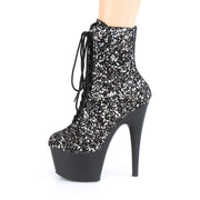 Pleaser ADORE-1020SPLAT Platform Ankle Boot (Black Velvet-Silver Holo/Black Matte)