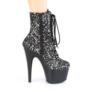 Pleaser ADORE-1020SPLAT Platform Ankle Boot (Black Velvet-Silver Holo/Black Matte)