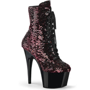 Pleaser ADORE-1020SQ Platform Ankle Boot (Black-Red Flip Sequins/Black)