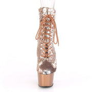 Pleaser ADORE-1020SQ Platform Ankle Boot (Rose Gold-Silver Flip Sequins/Rose Gold Matte)