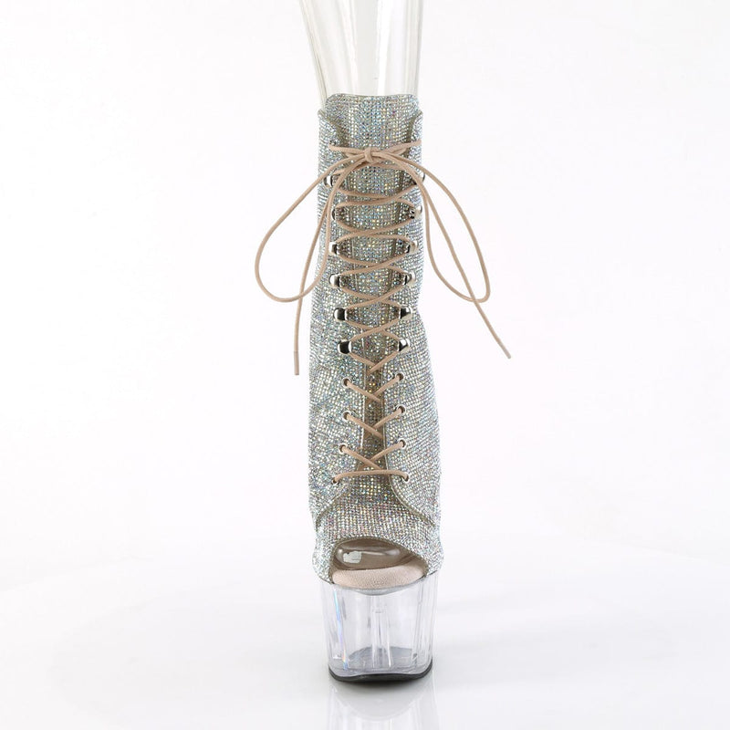 Pleaser ADORE-1021C-RS Platform Ankle Boot (Silver AB Rhinestone-TPU/Clear)
