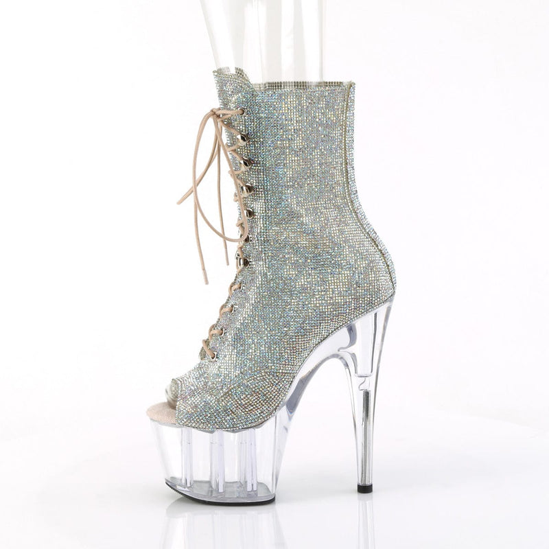 Pleaser ADORE-1021C-RS Platform Ankle Boot (Silver AB Rhinestone-TPU/Clear)