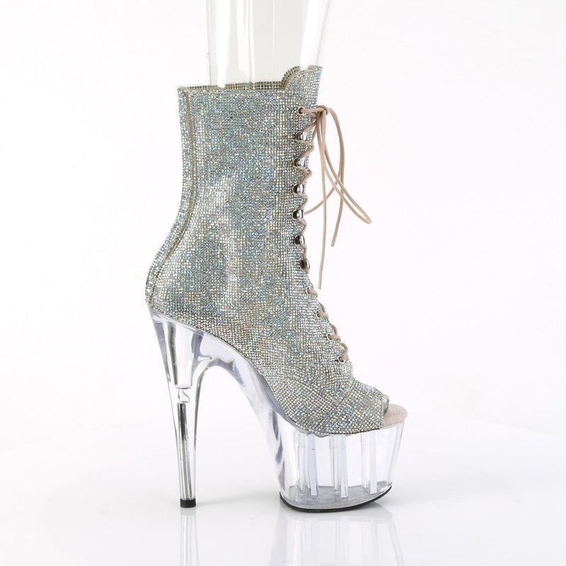 Pleaser ADORE-1021C-RS Platform Ankle Boot (Silver AB Rhinestone-TPU/Clear)