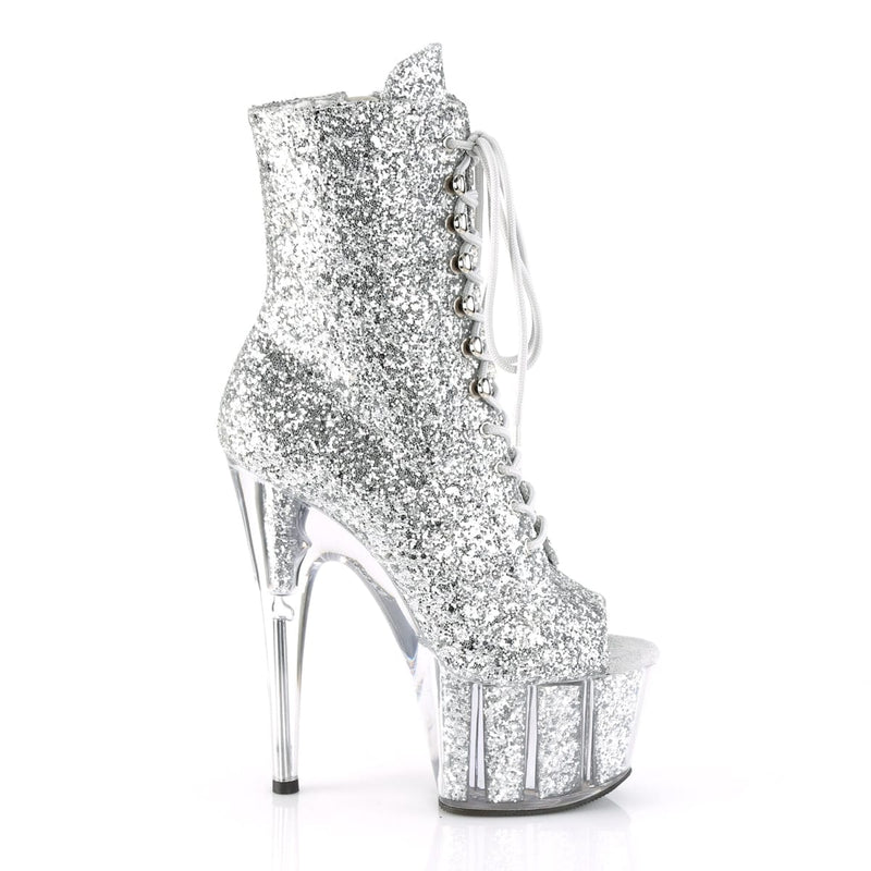Pleaser ADORE-1021G Platform Ankle Boot (Silver Glitter/Silver Gliteer)