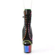 Pleaser ADORE-1021RC-02 Platform Ankle Boot (Black Faux Leather/Rainbow Chrome)