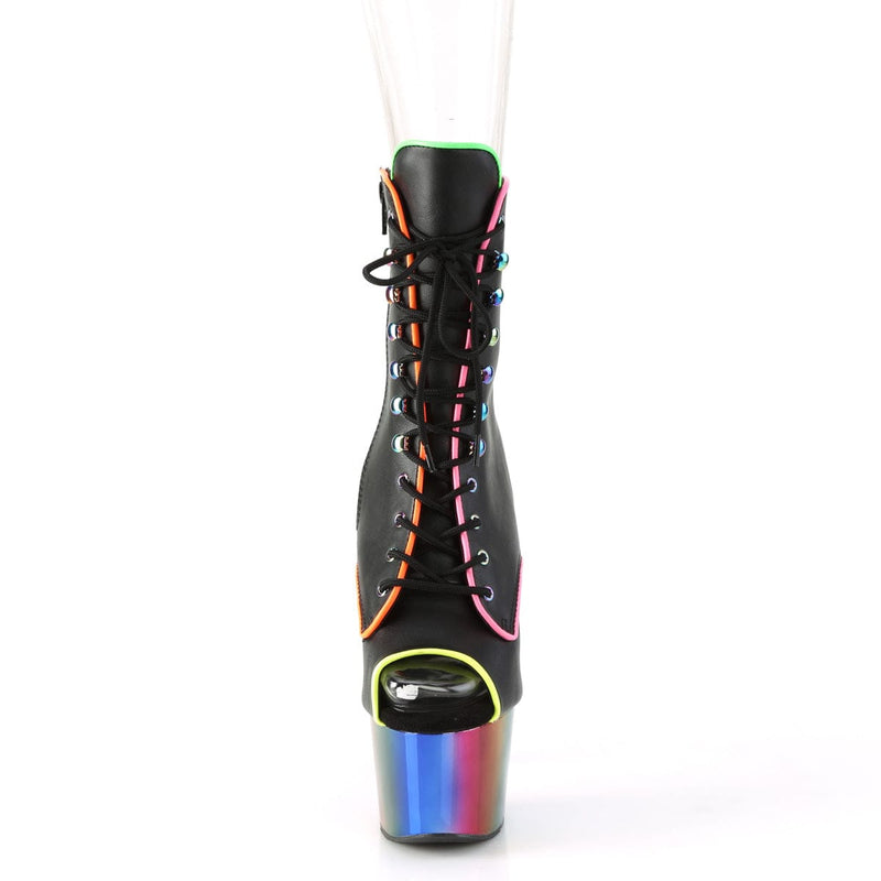 Pleaser ADORE-1021RC-02 Platform Ankle Boot (Black Faux Leather/Rainbow Chrome)