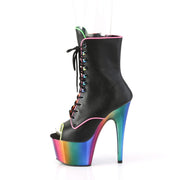 Pleaser ADORE-1021RC-02 Platform Ankle Boot (Black Faux Leather/Rainbow Chrome)