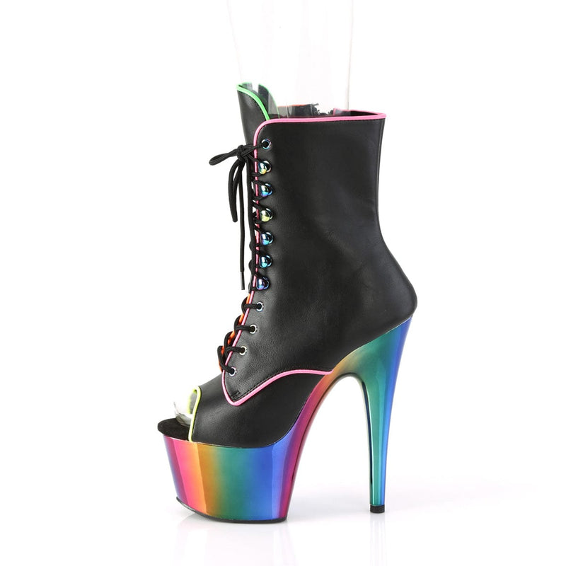 Pleaser ADORE-1021RC-02 Platform Ankle Boot (Black Faux Leather/Rainbow Chrome)