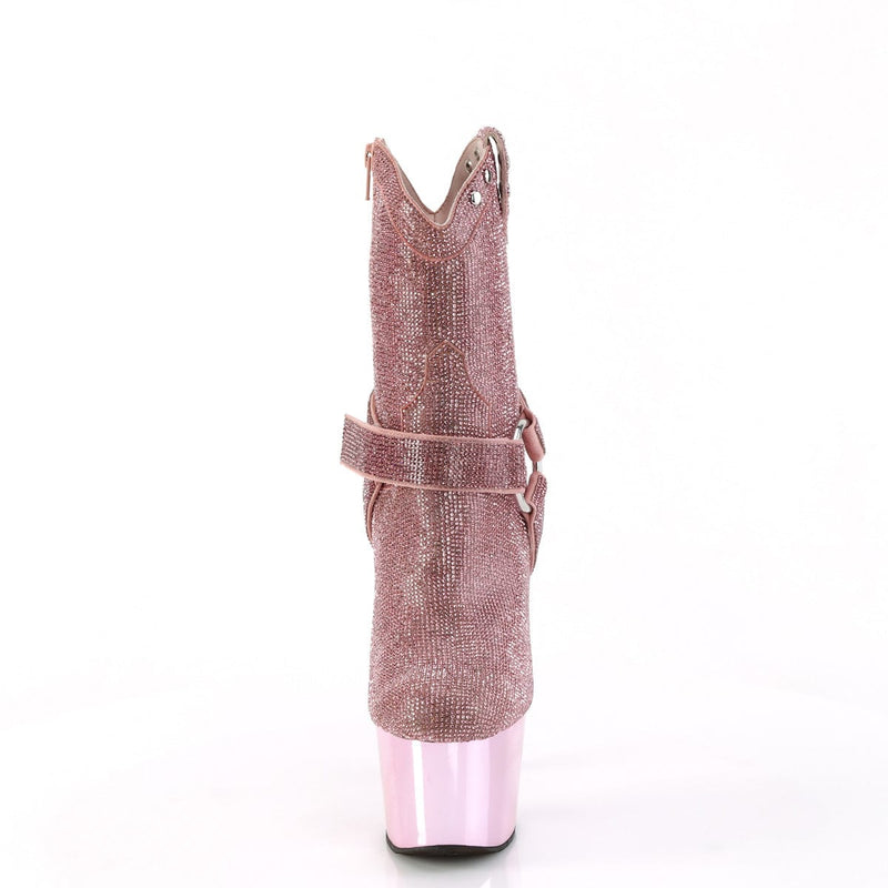 Pleaser ADORE-1029CHRS Platform Ankle Boot (Baby Pink Rhinestone/Baby Pink Chrome)