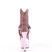Pleaser ADORE-1029CHRS Platform Ankle Boot (Baby Pink Rhinestone/Baby Pink Chrome)
