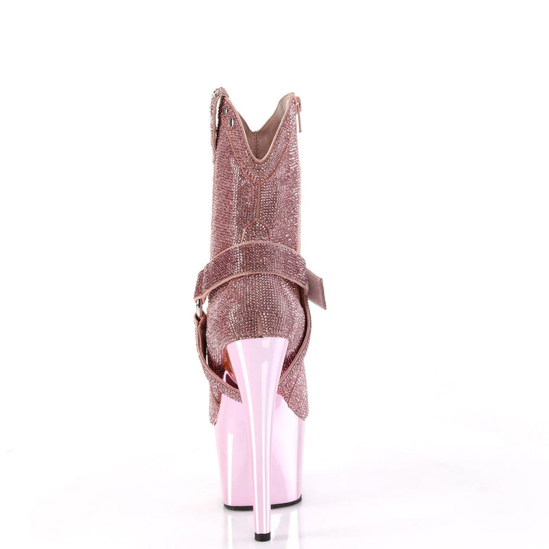 Pleaser ADORE-1029CHRS Platform Ankle Boot (Baby Pink Rhinestone/Baby Pink Chrome)