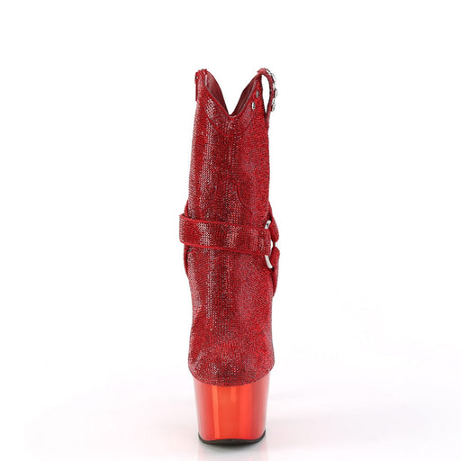 Pleaser ADORE-1029CHRS Platform Ankle Boot (Red Rhinestone/Red Chrome)